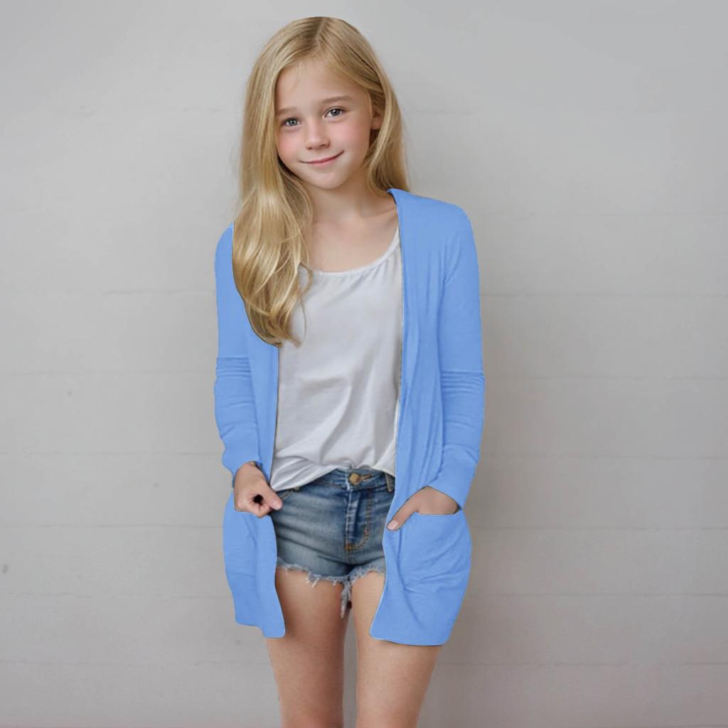 Girls' Long Sleeved Shirt, Loose Casual Shirt, Solid Color Cardigan