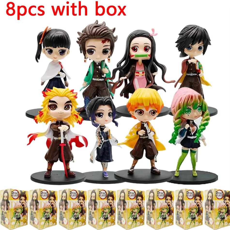 Big Head Style Demon Slayer Kimetsu No Yaiba Anime Figurines PVC Dolls Desktop Decoration Model Toys Festival Gifts Box