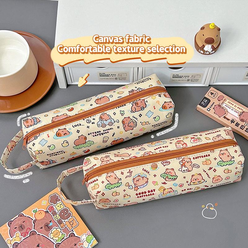 Kreslená plátěná peněženka na tužky Kapibara Kawaii Velkokapacitní pouzdro na tužky Taška Studentské psací potřeby Školní potřeby Dětské dárky
