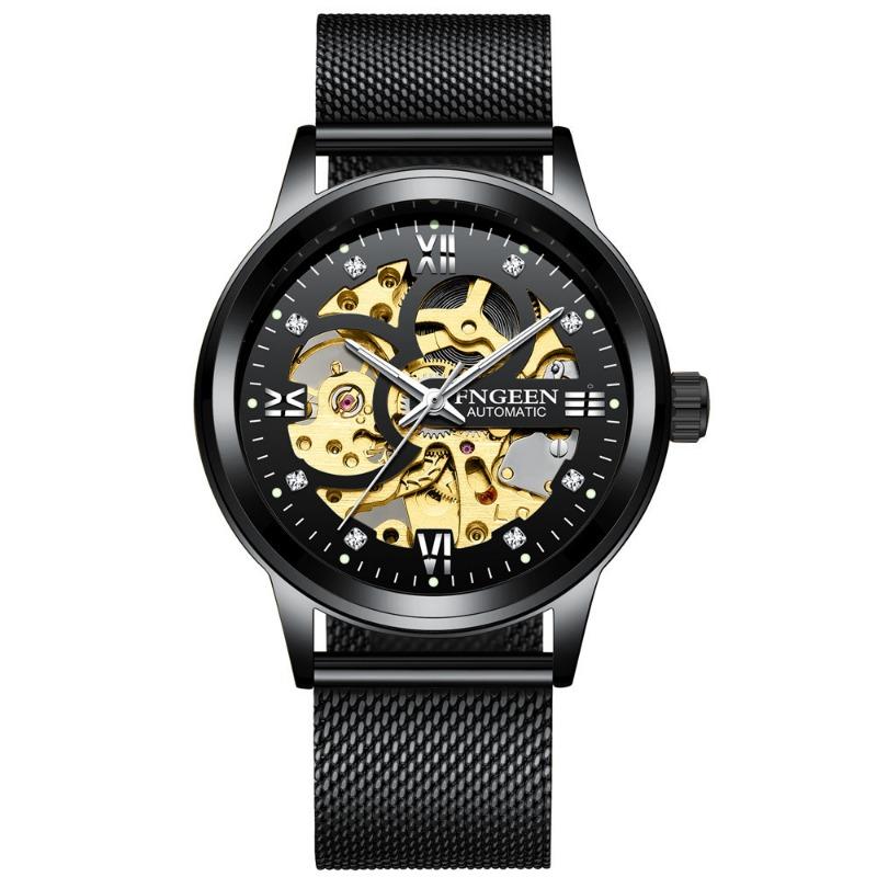 

Top Brand New Classic Fashion Calendar Blue Nail Automatic Hollow Mechanical Watch Student Korean Style Watch