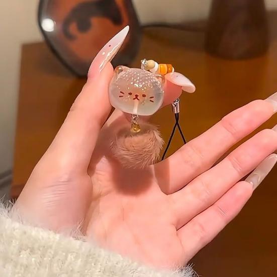 Keychain Pendant Resin Cat Plush Ball Decor Phone Pendant Keys Bags Cell Phones Key Holder Fashion Accessory