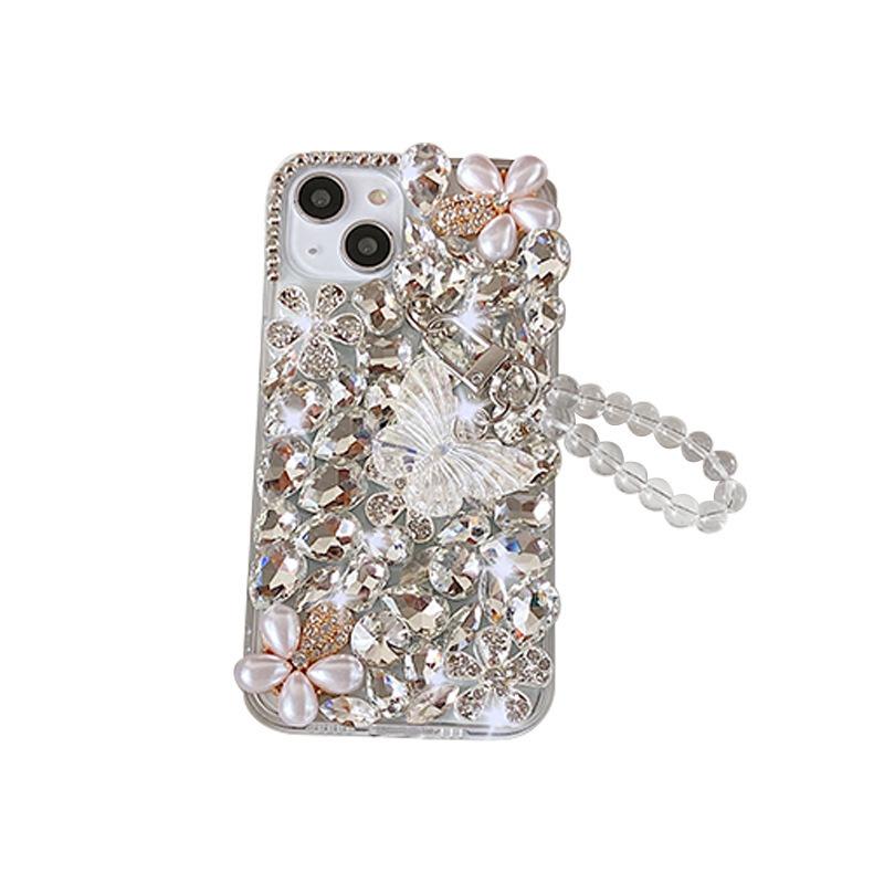 For Apple 17 Pro Japanese and Korean Ins Phone Case for IPhone 15/14/XR Pearl Lanyard Luxury Rhinestone Case