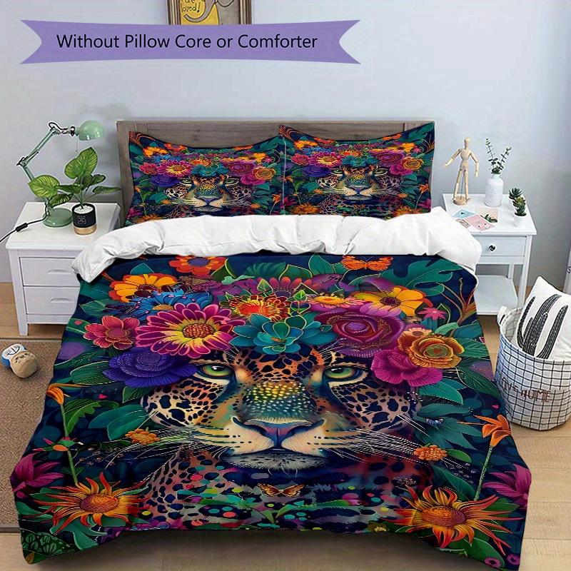 3pcs Floral Leopard Print Bedding Set, Breathable And Soft, Suitable for All Seasons Machine Washable, Suitable for Bedroom Decoration,yy250822196