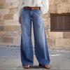 Damen Frühling Neue Retro Weite Bein Jeans Stickerei Stretch Gerade Hose Freizeithose