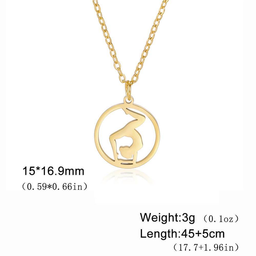 Dancer Rhythmic Gymnastics Round Pendant Necklaces for Women Girls Stainless Steel Gymnast Yoga Necklace Sport Jewelry