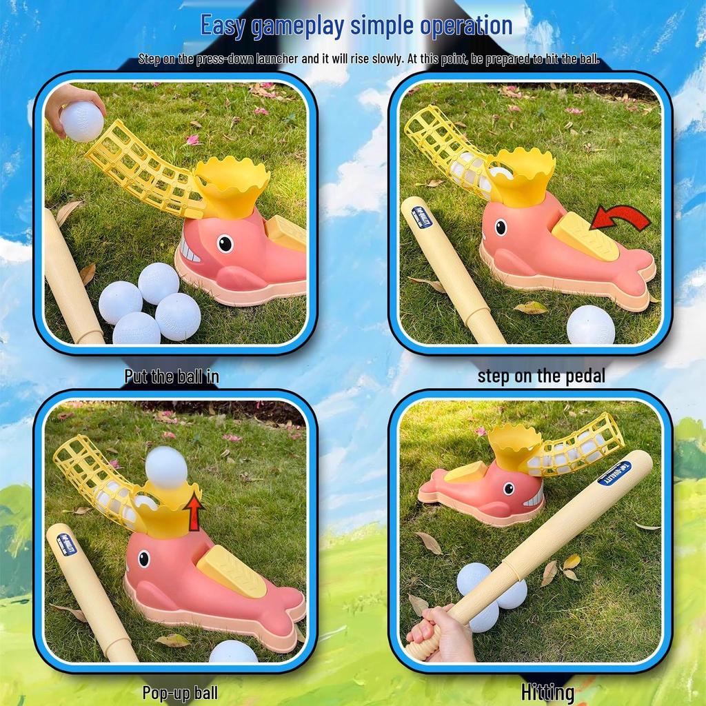 Cartoon Whale Baseball Launcher Set: Parent-Child Indoor/Outdoor Sports Toy