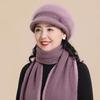 Elderly Women's Plush Lined Rabbit Fur Winter Hat, Scarf, & Gloves Set