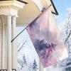 2D Flat, 1pc 2D Flat Decorative Flag, Japanese Zen-Style Pink Cherry Blossom Temple Landscape Painting Pattern Flag, Beautiful Chinese-Style Scenery W