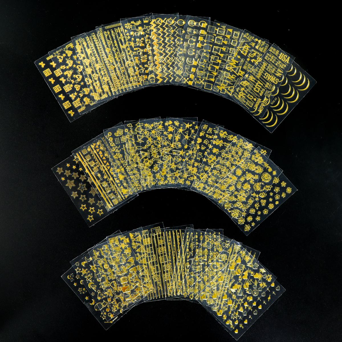 

30 листов золотых наклеек для ногтей смешанной формы, 3D-наклейки для дизайна ногтей, геометрический узор «Звезда, Луна», украшение для маникюра на кончиках пальцев