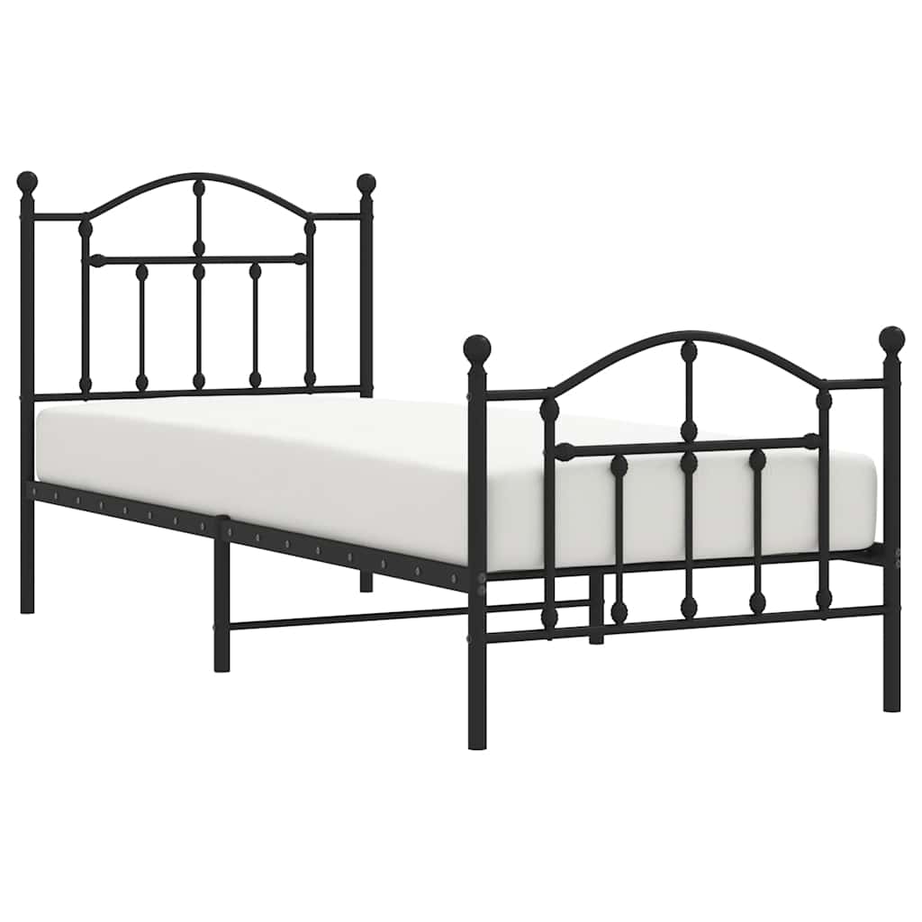 Metal Bed Frame with Headboard and Footboard Black 90 X 200 Cm