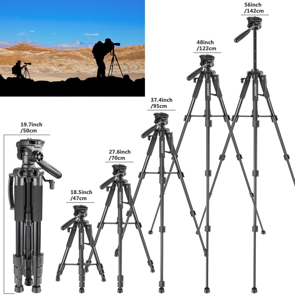 Neewer SAB234 Portable Aluminum Alloy 142cm with Rotating 4kg Weight Black Tripod, Head, Capacity,