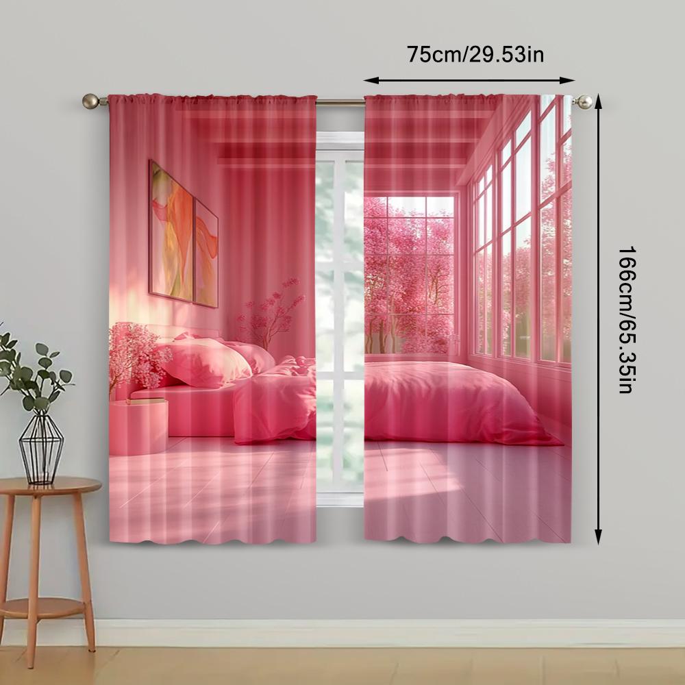 2 st, Gardiner Hot Pink Maskintvättbart Tyg, Utan Elektricitet Festlig Väggdekor Passar för Rum/sovrum/Fönsterdekor