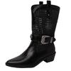 Fashion versatile woven hollow short boots retro western cowboy boots women's old brown pointed boots knight boots