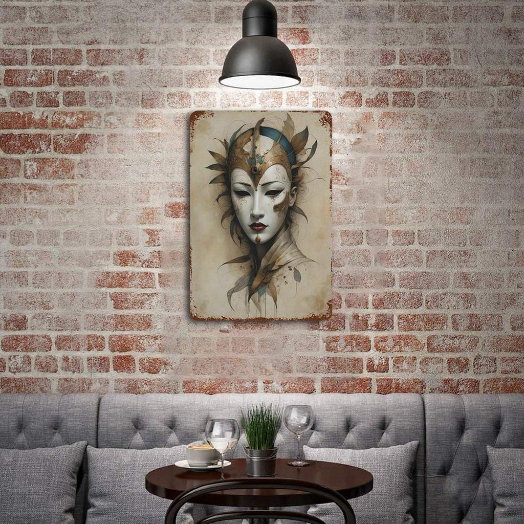 Retro Portrait Distressed Iron Wall Art - Bar & Cafe Decor