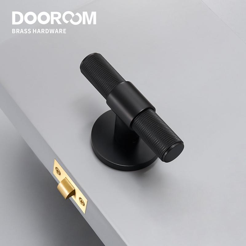 Dooroom Brass Door Lever Set Modern Knurled T-bar Interior Bedroom Bathroom Double Wood Door Lock Set Dummy Knob Hidden Door