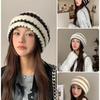 Women's Striped Wool Knit Beanie - Winter Warm Fisherman Hat with Ear Protection & Head-Wrapping Plush Design.