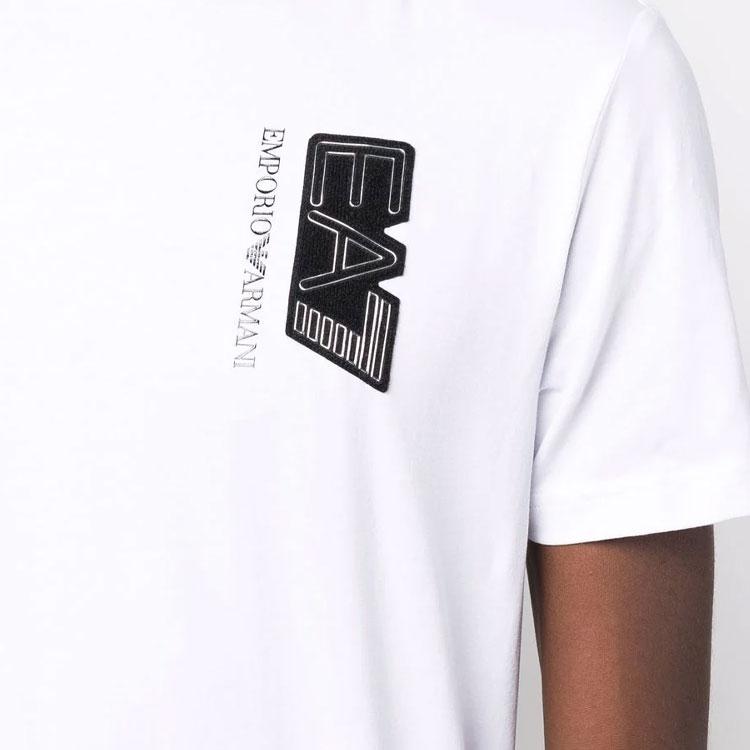 Emporio Armani EA7 Crew Neck Logo Print Short Sleeve T-Shirt Men Tops White 6KPT47-PJ03Z-1100