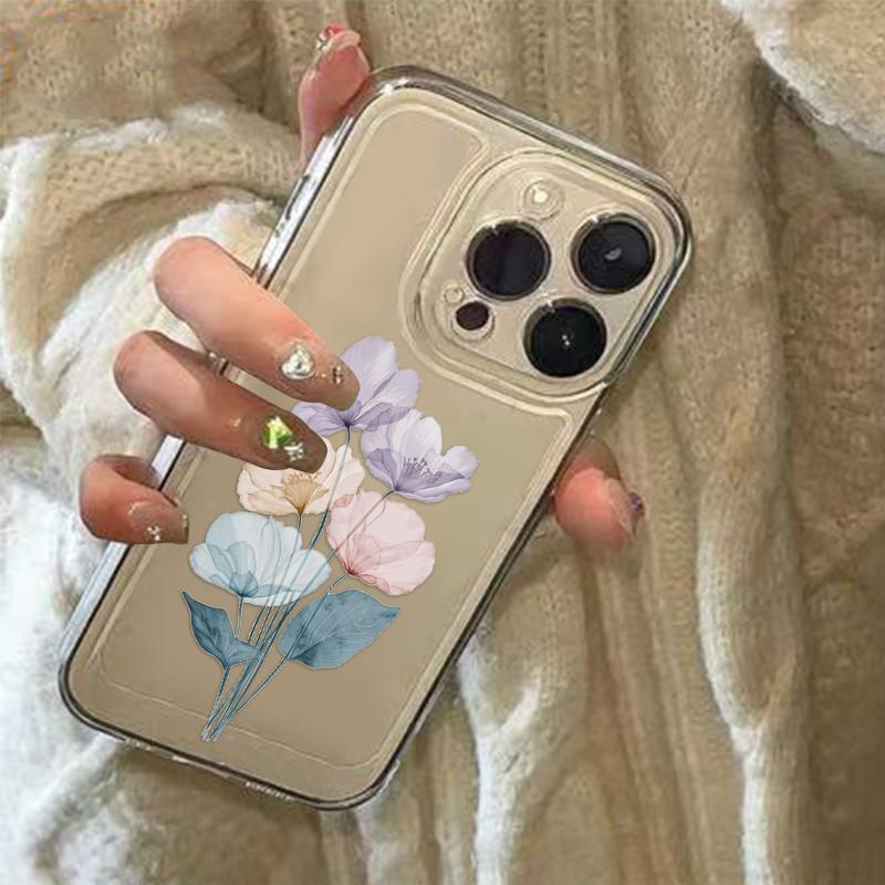 Watercolor Floral Clear Phone Case for iPhone 17 17E 16 16E 15 14 13 12 11 Air Pro Max Plus Aesthetic Soft TPU Cover