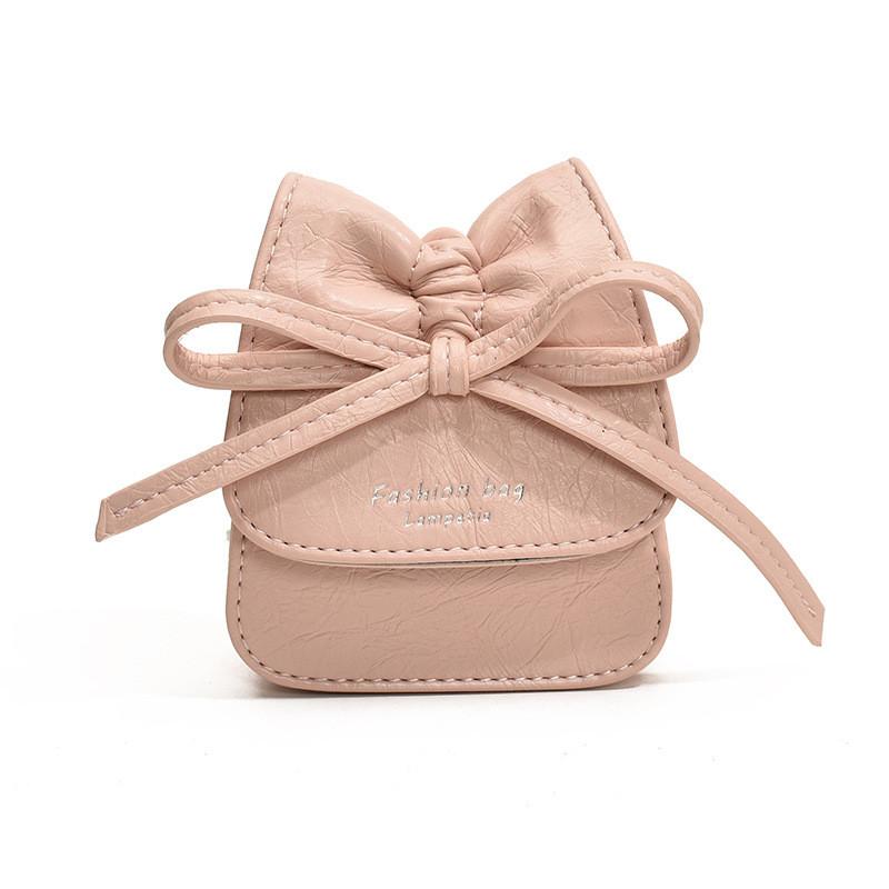 Adorable Korean Style Solid Color Girls Coin Purse With Cute Bow Fashionable Mini Chain Bag