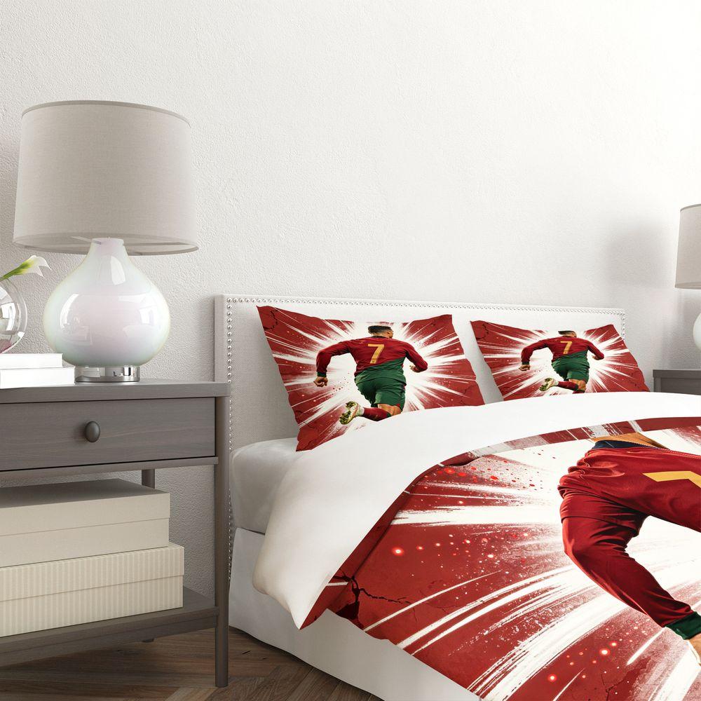 Portugal #7 Soccer Duvet Cover Set Dynamic Sprint Digital Print Bedding Set Sporty Comic Style for Teen Bedroom