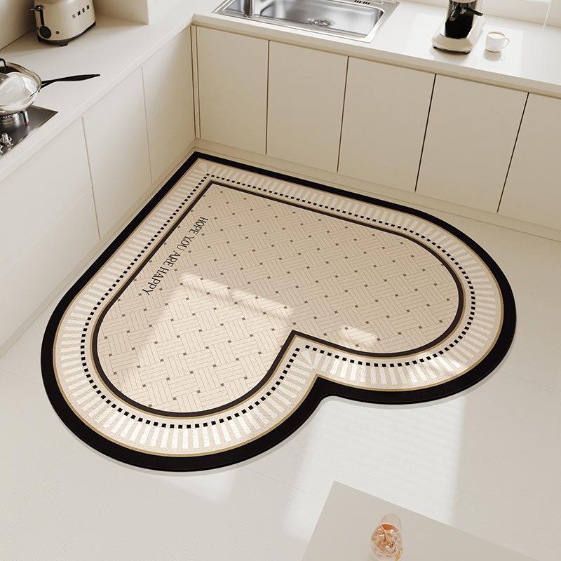 Kitchen Heart-shaped Carpet American Floral Pattern Water-absorbent Quick-drying Large Size Floor Mat Diatom Mud Non-slip Rug