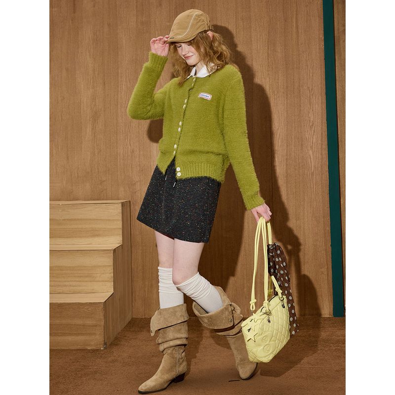 Coolhut Green Versatile Round-Neck Lazy-Style Cardigan, Gentle and Soft Plush Winter New Women's Knitwear