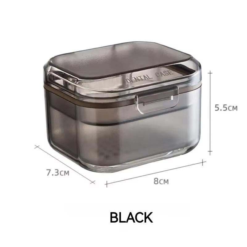 1PC Portable Denture Case Orthodontics StorageBox Denture Bath Box Cup with Strainer Basket for Travel Cleaning Mouth Guard Case