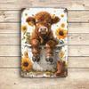 8x12 Inch Highland Cow Sunflower Metal Tin Sign, Rustic Farmhouse Western Wall Decor for Living Room Bedroom Bar