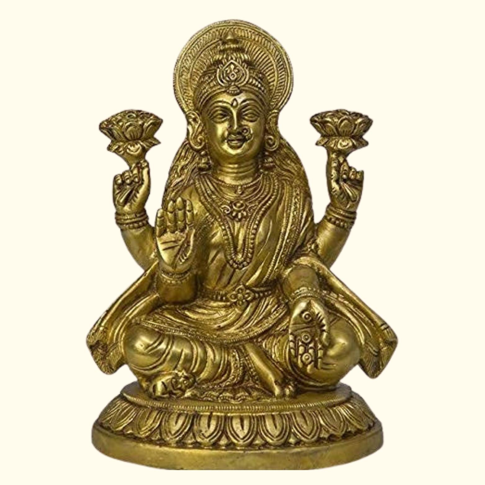Ashtadhatu Shri Maha Lakshmi Idol, Laxmi Mata Murti, 8 Metals, Brass, Gold -7 Cm