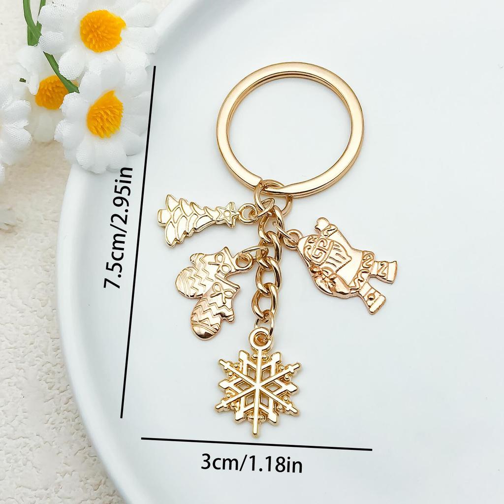Elegant Christmas Keychain: Gold Snowflake & Snowman Pendant