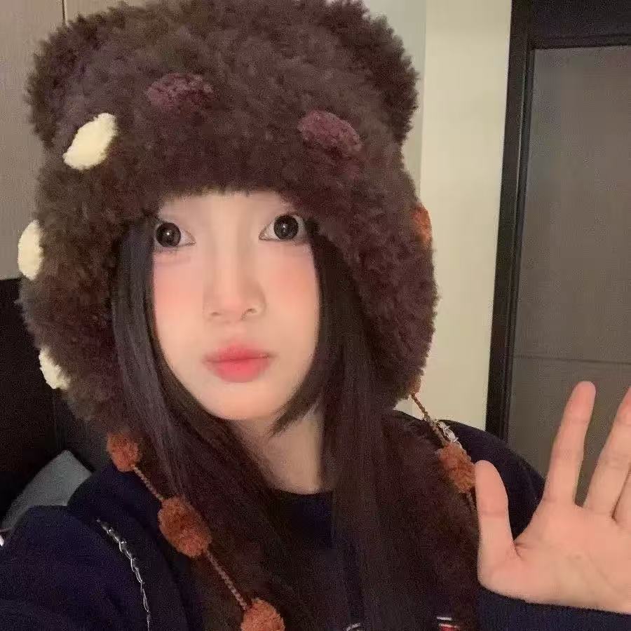 Новая цветная большая шапка-ушанка с помпоном и плюшевым мишкой, утолщенная для тепла, открывающая лицо, маленькая шапка-ушанка Lei Feng