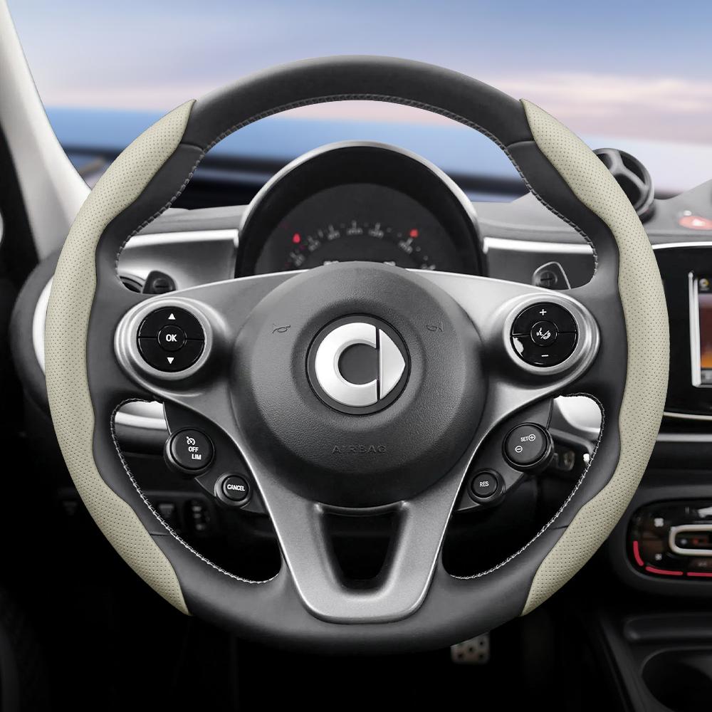 Vcxja9 Vhodné pro Smart Prodyšný Kožený Potah Volantu s Dírami Segmentovaný Design Rychloupínání Protiskluzový a Odolný Fortwo 451 450 453