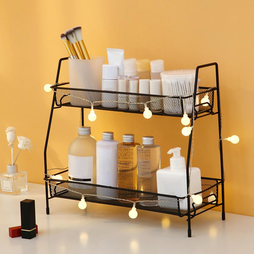 Drainage Bathroom Organizer Countertop Organizer Double Layer Stainless Steel Storage Rack for Bathroom Kitchen Organization