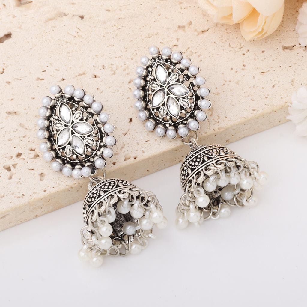 Explosive Earrings, European and American Style Engraved Water Drop Bells, Earrings, Temperament Earrings, Ethnic Style Imitation Pearl Earrings