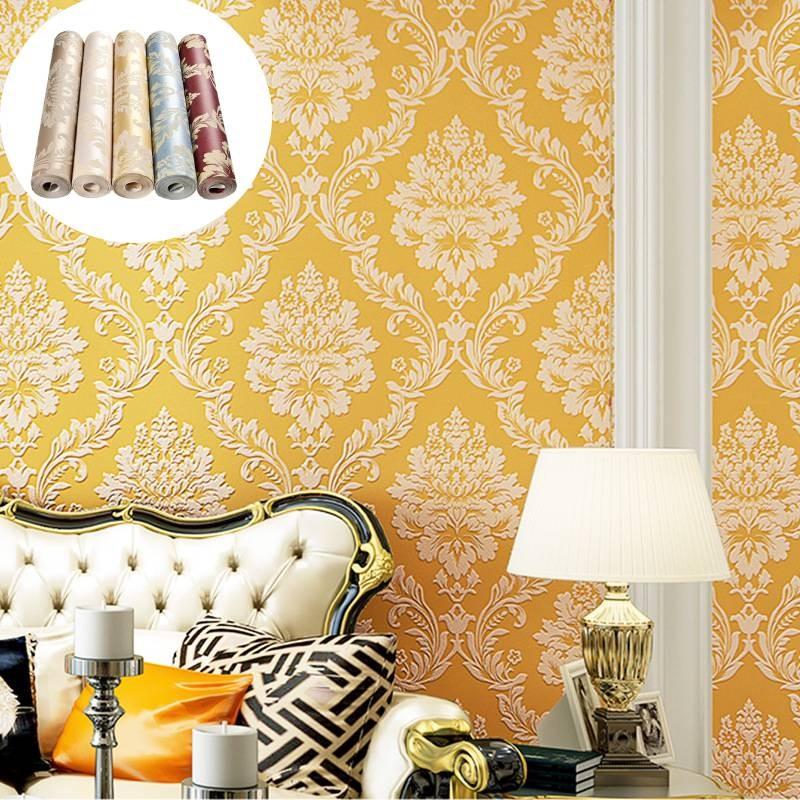 Damaškový Reliéfní Zlatý Texturovaný Vliesový Tapetový Válec Dekorace Obývací Pokoj