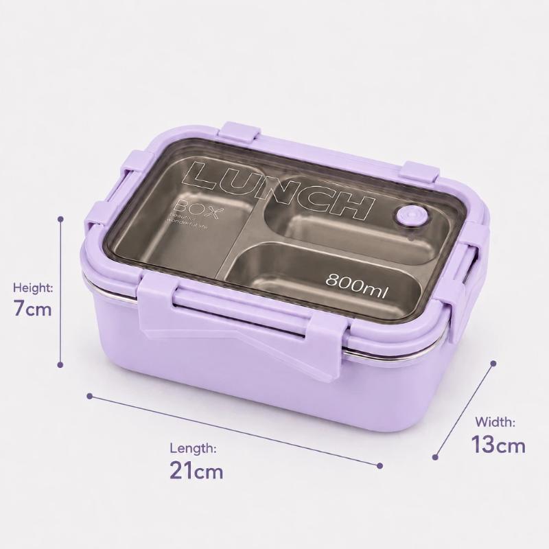 800ml Lunch Box Stainless Steel Bento Food Container Leakproof Pink Green Purple
