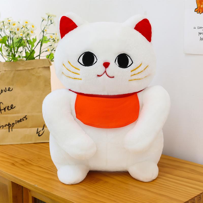 Bib Lucky Cat Plush Toy Cat Doll Throw Pillow