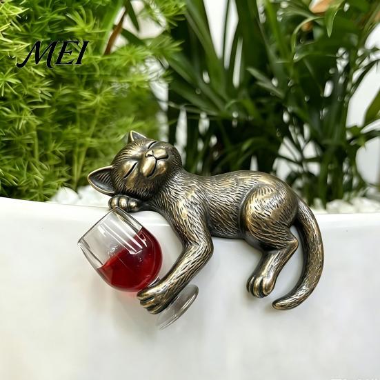 Creative Desktop Ornament Drunken Cat Statue Planter Hanger, Whimsical Flower Pot Ornament, Weatherproof Animal Resin Cute Kitten Figurine for
