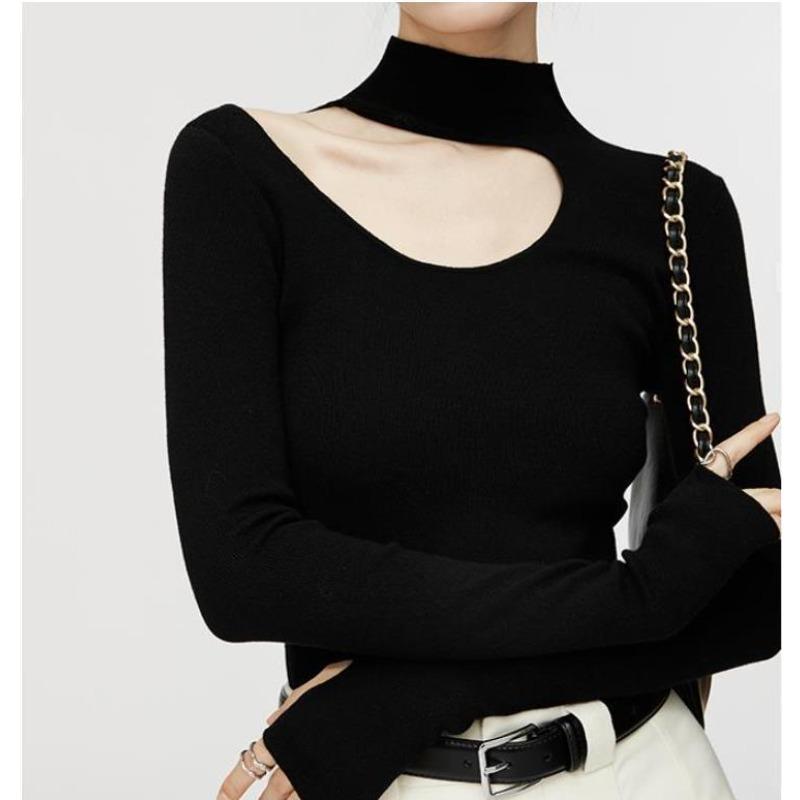 Half-turtleneck halterneck sweater women's autumn and winter new early spring inner mid-neck base layer off-the-shoulder knitted top