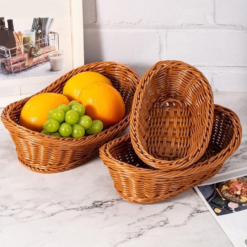 Imitation Rattan Woven Bread Basket Wicker Fruit Baskets for Food Serving Display Vegetables Home Kitchen Restaurant
