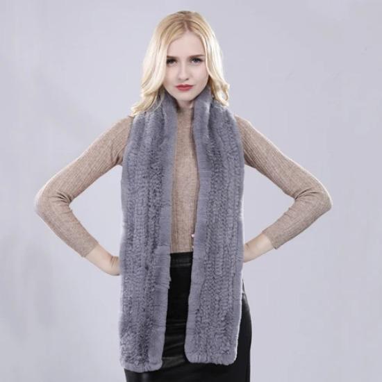 

Зимний женский вязаный длинный шарф из натурального меха кролика рекс, натуральный мягкий меховой шарф для леди, качественные шарфы из натурального кролика рекс 170cm x 13cm