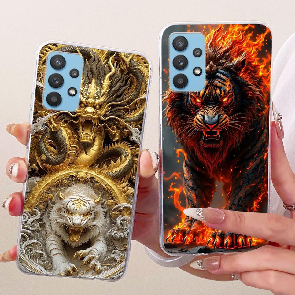 Cartoon Katze Drache Tiere Malerei Hülle für Samsung Galaxy A32 A33 5G 4G Rückseite Transparent Weiches TPU Silikon Handyhülle