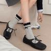 Autumn and Winter Heart-shaped Bow Socks for Women, Pure Cotton, Personalized and Retro Lace Boneless Mid-calf Socks