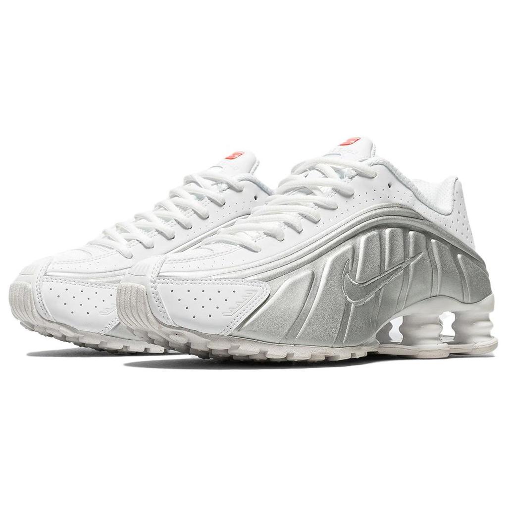 Nike Shox R4 White Metallic Women Sneakers Metallic-Silver Max-Orange AR3565-101