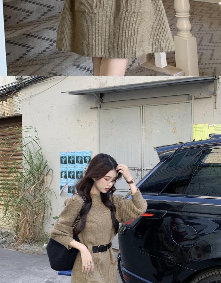 Chic Korean Style Knitted Sweater Dress for Autumn & Winter - Slimming Waist, Thick Base Layer