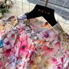 Spring Summer Fashion Vintage Flower Maxi Dress Women's Stand Collar Long Lantern Sleeve Single Breasted Floral Print Belt Slim Boho Dress
