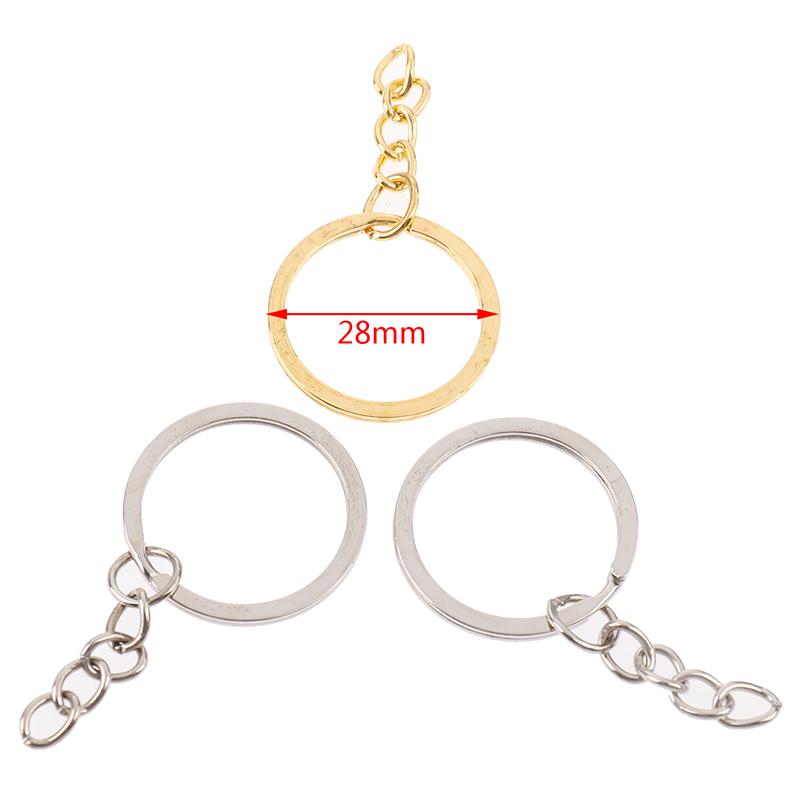 20 Pcs/Lot 28Mm Length Key Gold Silver Chains Key Ring Round Keychain
