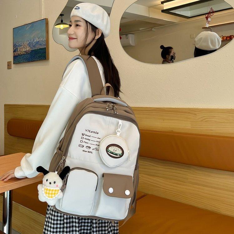 Schoolbag Korean version ins Japanese cute contrasting color versatile schoolbag junior high school high school student large capacity travel backpack