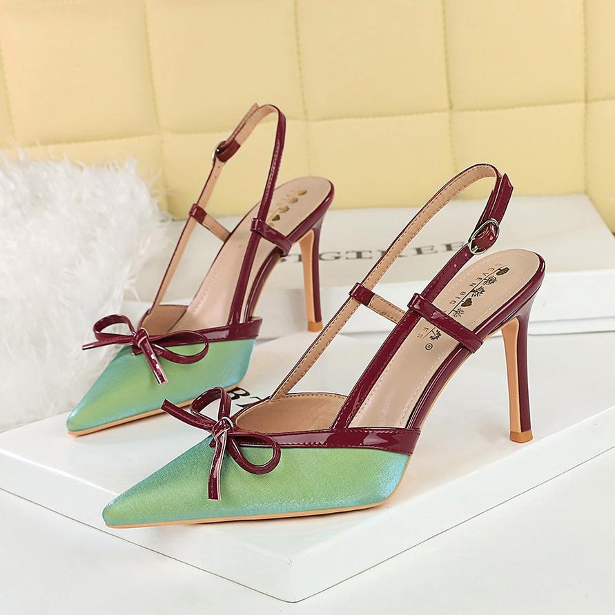 

Туфли-лодочки, Тонкий каблук, Туфли на высоком каблуке с женственным темпераментом, Пустой задний ремешок, Женские туфли 43 зелёный/красный