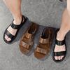 Men Slippers Handmade Simple Flats Summer Roman Sandals Retro Brown Leather Beach Shoes Plus Size